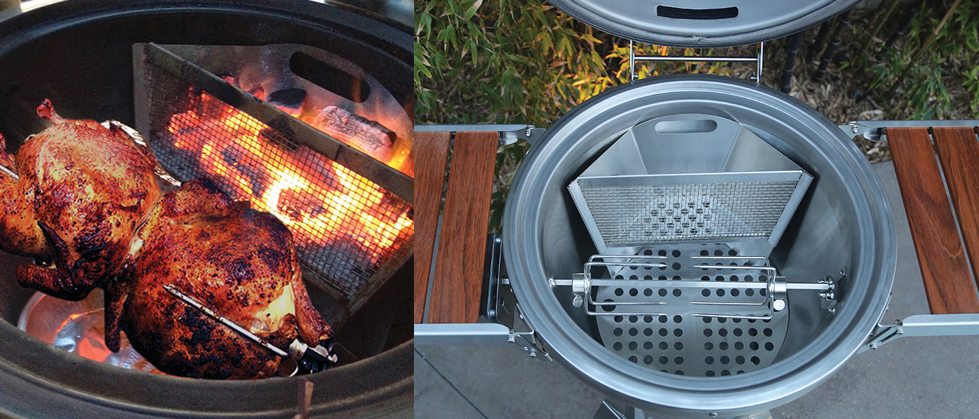 Caliber Pro Kamado Charcoal Grill Flue System and Rotisserie